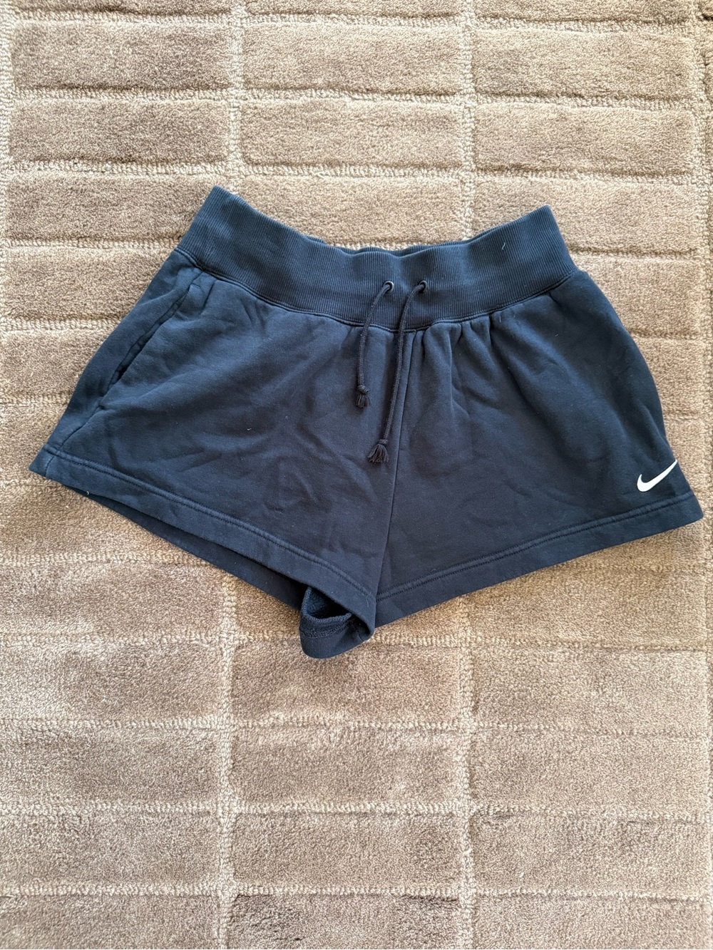 Nike Women's Black Athletic Drawstring Shorts with White Swoosh
